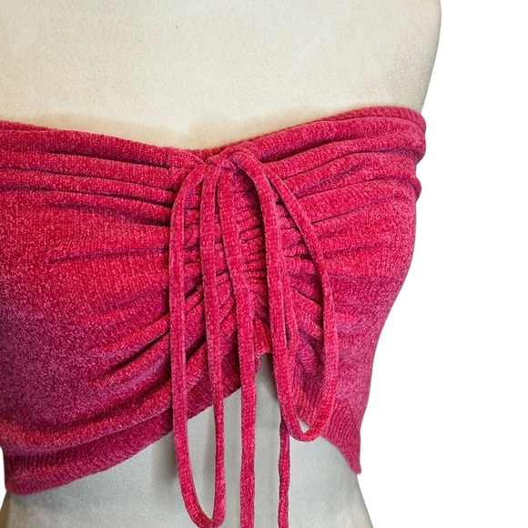 Urban Outfitters Hot Pink Ruched Front Tie Back Cropped Bandeau Size Small - Picture 7 of 15